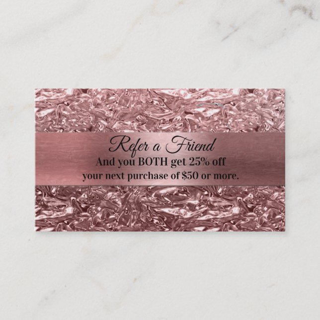Carte De Référencement Rose Gold Liquid Chrome Metallic Rediriger un ami (Devant)
