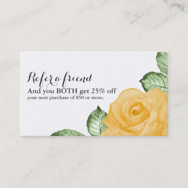 Carte De Référencement Rose jaune chic élégant floral recommander un ami (Devant)