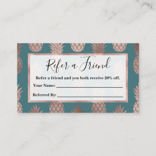 Carte De Référencement Rose moderne Gold Turquoise Motif d'ananas vert 