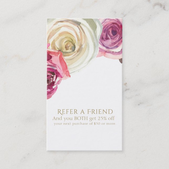 Carte De Référencement Roses aquarelle rose blanc floral recommander un a (Devant)