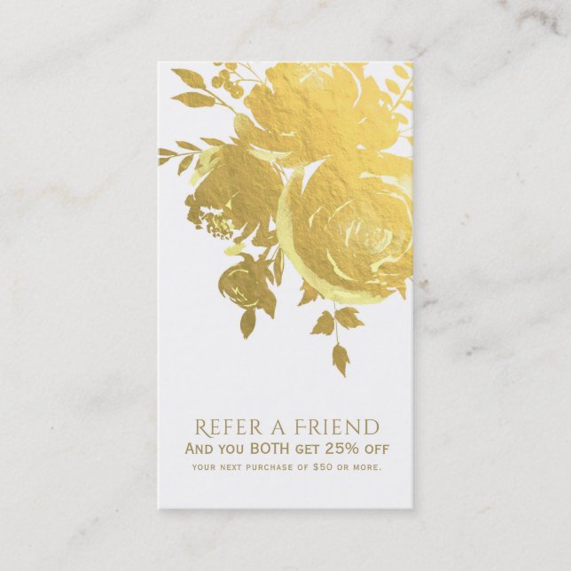 Carte De Référencement Roses d'or Faux Foil Elégant Moderne Référer un am (Devant)