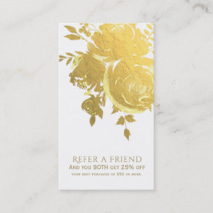 Carte De Référencement Roses Dorées Faux Feuille Élégant Moderne Réferrer