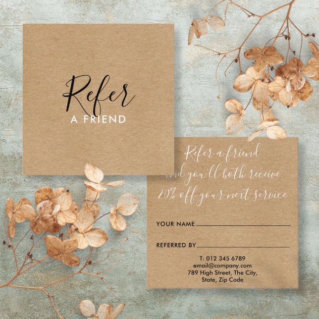 Carte De Référencement Rustic Kraft Simple Boho Signature Script (no tran (Rustic Kraft Simple Boho Signature Script Referral Card)
