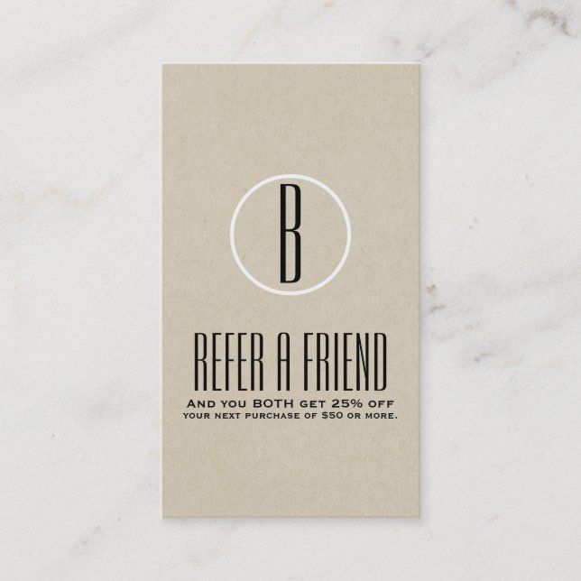 Carte De Référencement Rustique Kraft Brun Minimal Référer un ami Référen (Devant)