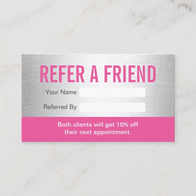 Carte De Référencement Salon de beauté moderne rose et argent & Spa (Devant)