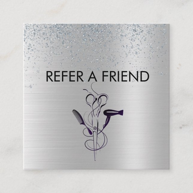 Carte De Référencement Salon de beauté Parties scintillant argent (Devant)