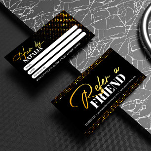 Carte De Référencement Salon de Coiffure Chic Black Gold Sparkle
