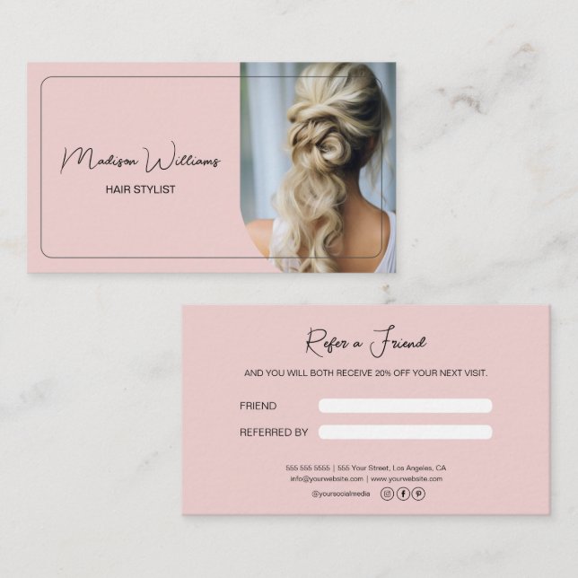 Carte De Référencement Salon de coiffure moderne rose (Devant / Derrière)