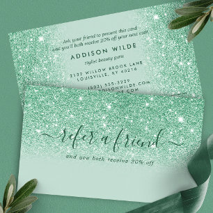 Carte De Référencement Script de signature Vert menthe Paillettes Moderne