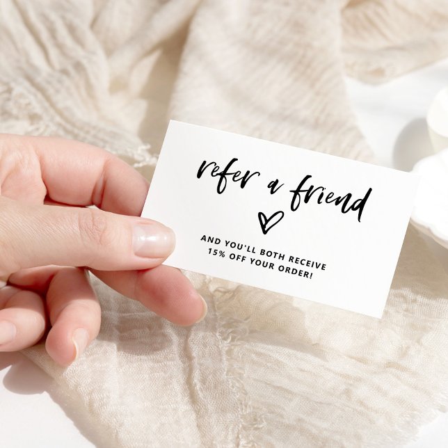 Carte De Référencement Script décontracté et coeur | Noir et blanc (Créateur téléchargé)