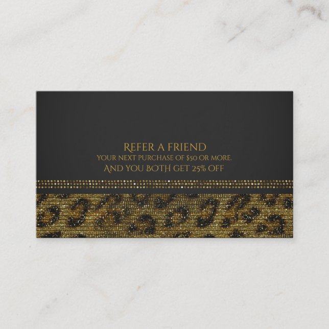 Carte De Référencement Séquins de léopard Glam Chic Envoyer un ami (Devant)