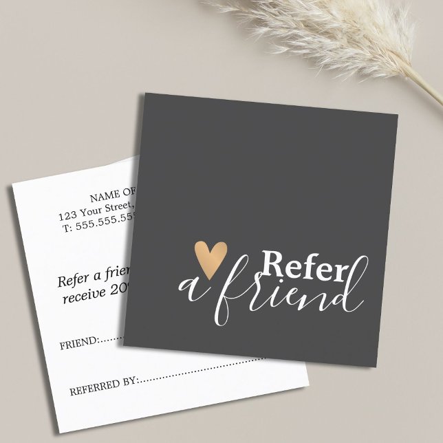 Carte De Référencement Simple Elegant Grey White Faux Gold Heart (Créateur téléchargé)