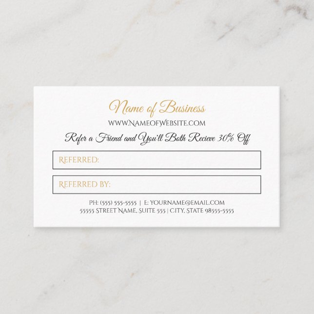 Carte De Référencement Simple Friend Referend Elegant Noir et Or (Devant)