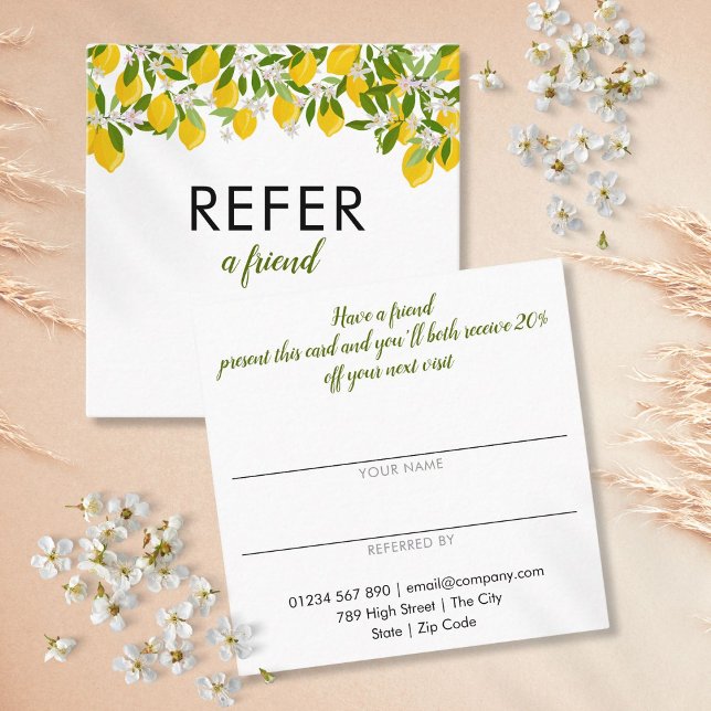 Carte De Référencement Simple Moderne Citronnerie Citrus Verdure (Simple Modern Citrus Lemons Greenery Referral Card)