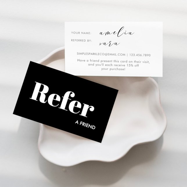 Carte De Référencement Simple Noir et Blanc recommander un ami (Créateur téléchargé)