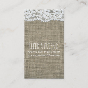 Carte De Référencement Toile de Jute & Dentelle Simple Élégance Rustique
