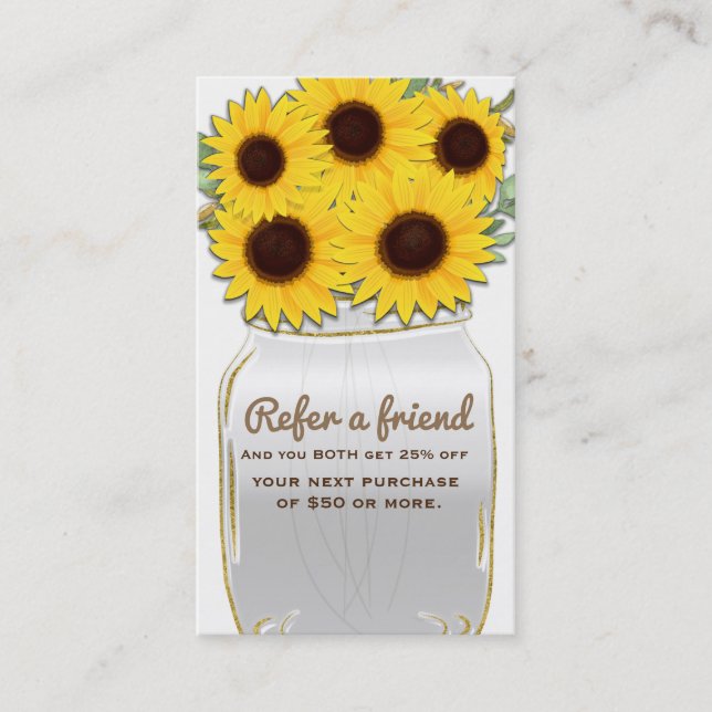 Carte De Référencement Tournesols dans Mason Jar Rustic Chic Référer un a (Devant)