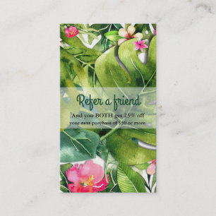 Carte De Référencement Tropiques Élégants Feuilles Vertes Floral Référez