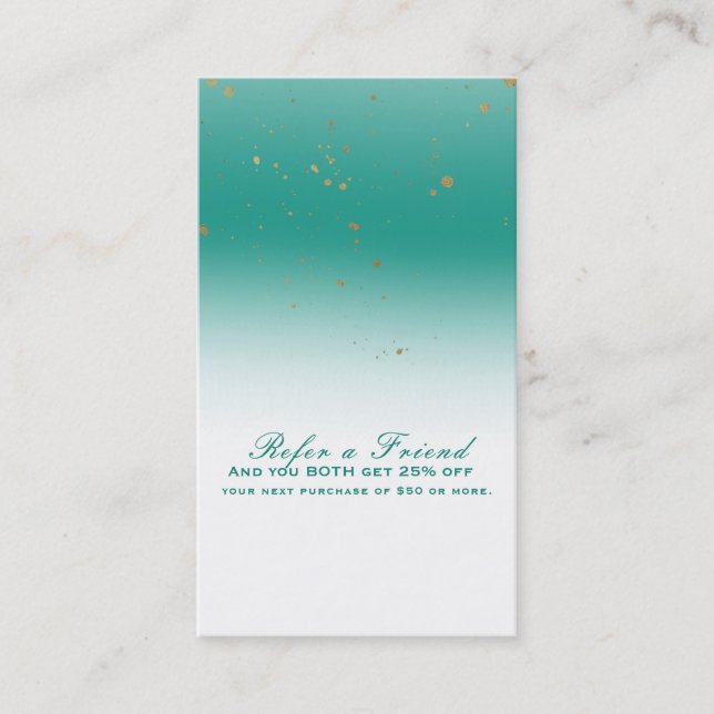 Carte De Référencement Turquoise & Or Moderne Glam Chic Référer un ami (Devant)