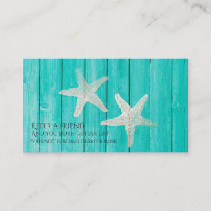 Carte De Référencement Turquoise Wood & Starfish Beach Élégant Référer un