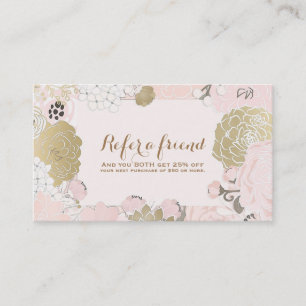 Carte De Référencement Vintage Floral Botanical Blush Gold Référer un ami