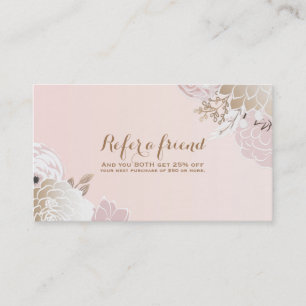 Carte De Référencement Vintage Moderne Rose & Or Floral Référer un ami