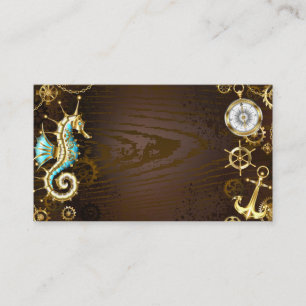 Carte De Référencement Wooden Background with Mechanical Seahorse