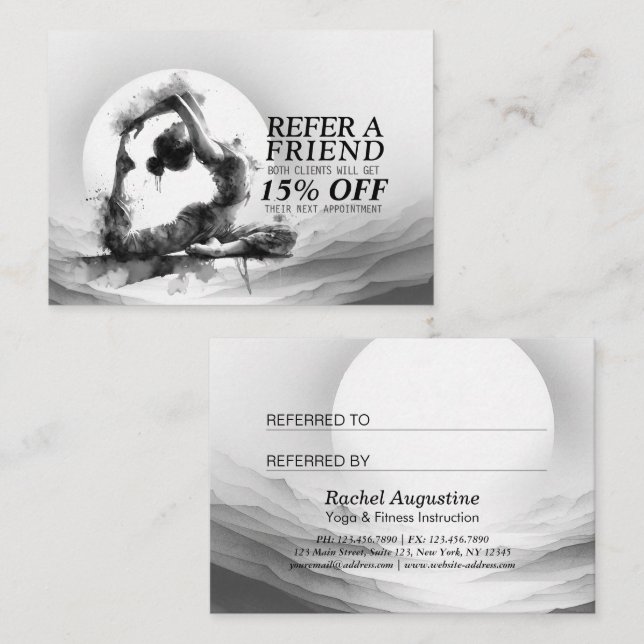 Carte De Référencement Yoga Reiki à une jambe King Pigeon Pose Aquarelle (Devant / Derrière)