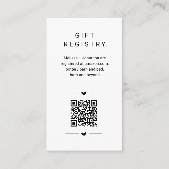 Carte de registre cadeau de code QR unique Inserti (Devant)