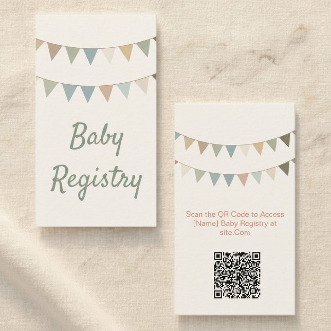 Carte de registre de code QR du baby shower de fai (Rustic bunting baby shower QR Code Registry Card.)