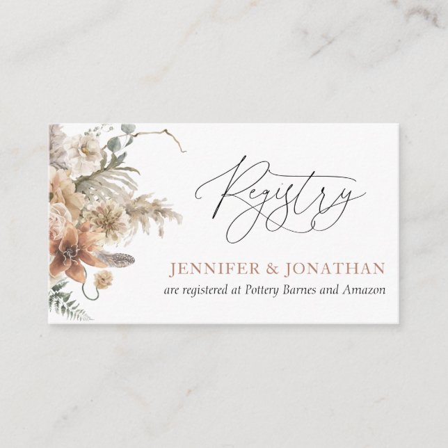 Carte de registre de mariage floral boho (Devant)