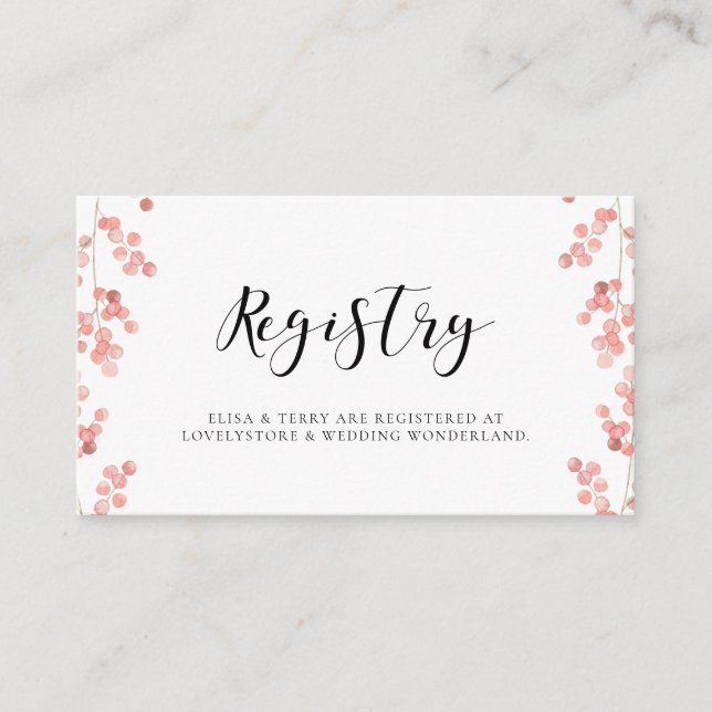 Carte de registre mariage d'aquarelle rose (Devant)