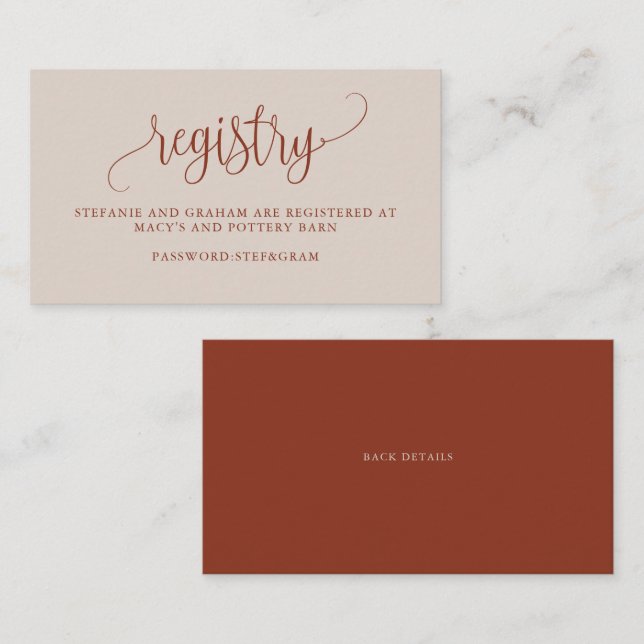 Carte de Registre Mariage Terracotta Pretty Script (Devant / Derrière)