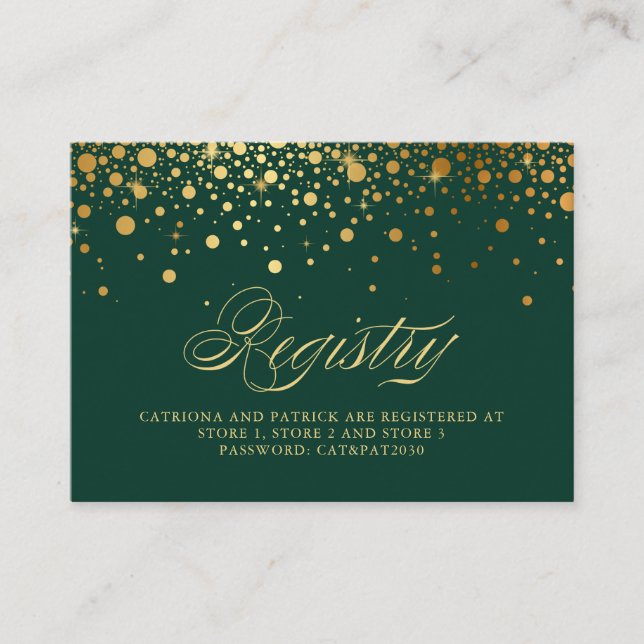 Carte de registre verte Faux Gold Foil Confetti Do (Devant)