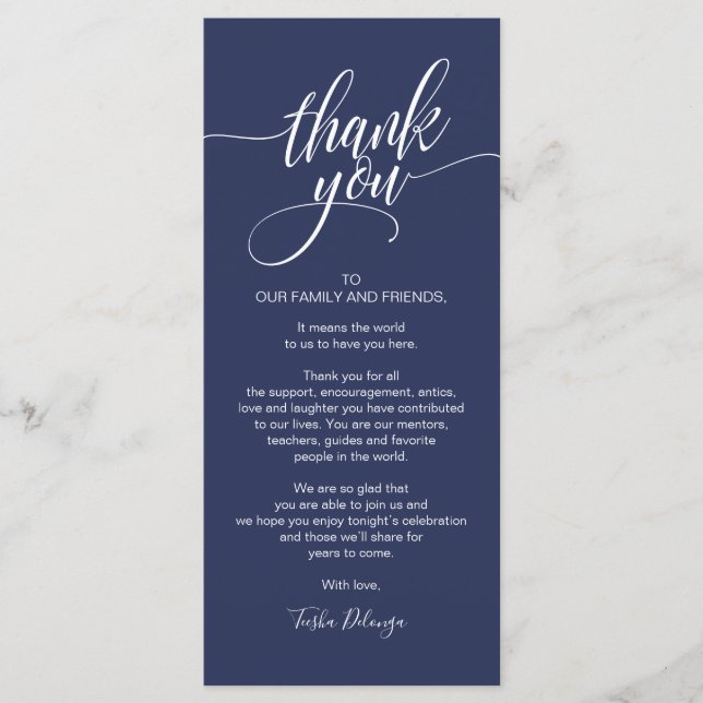 Carte de réglage du Merci du dîner de répétition (Devant)