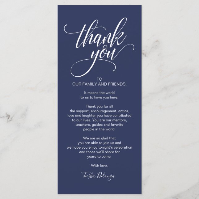 Carte de réglage du Merci du dîner de répétition (Devant)