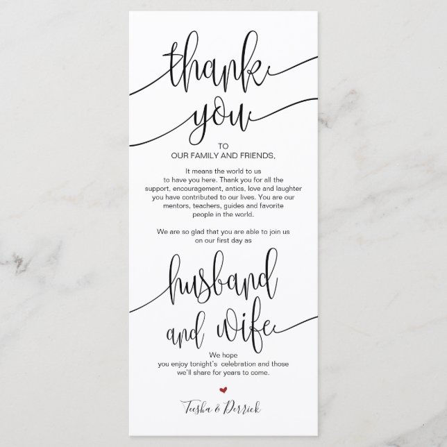 Carte de réglage Merci pour dîner Mariage (Devant)