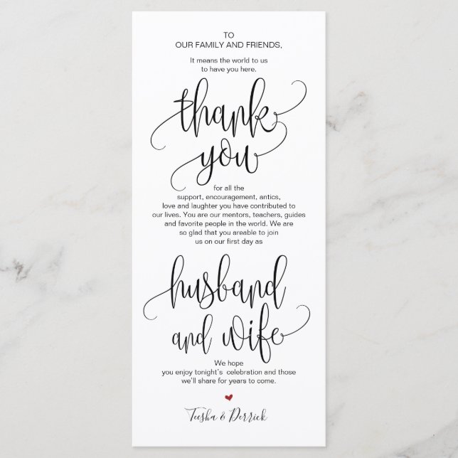 Carte de réglage Merci pour dîner Mariage v4 (Devant)