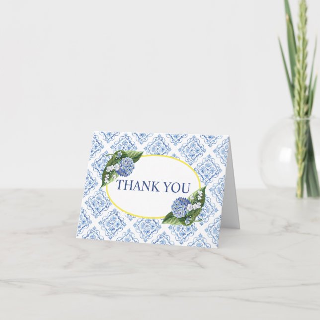 Carte de remerciement à l'hortensia floral bleu (Devant)