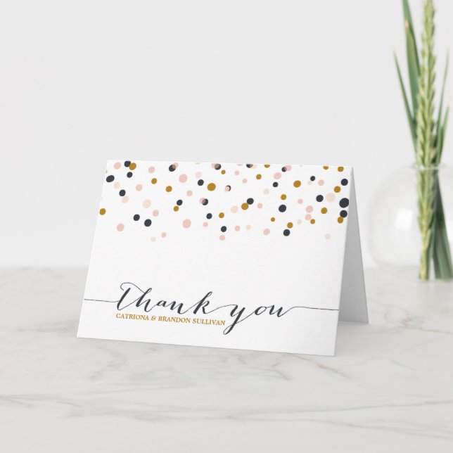 Carte de remerciement à points de confettis rose e (Devant)