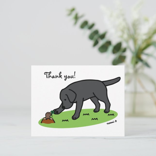 Carte de remerciement amicale pour Labrador noir (Debout devant)