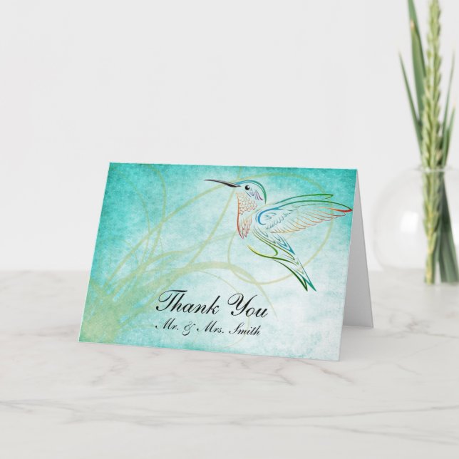 Carte de remerciement aquarelle Colibri d'eau Aqua (Devant)