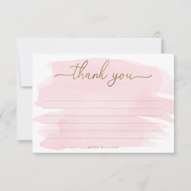 Carte de remerciement aquarelle rose (Devant)