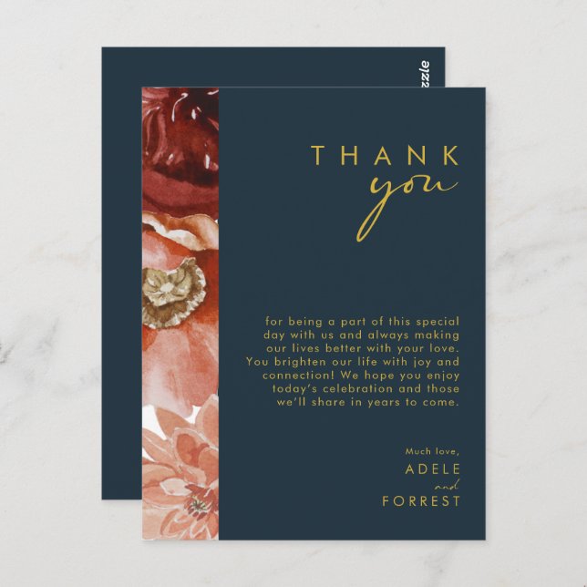 Carte de remerciement automnal floral Marsala | Na (Devant / Derrière)