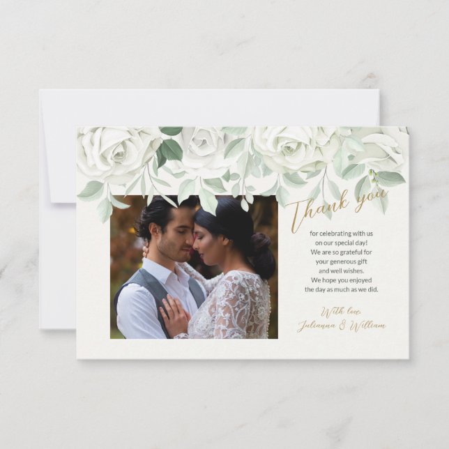 Carte de remerciement aux roses blanches (Devant)