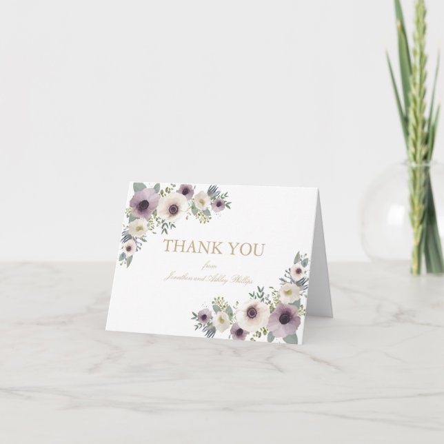 Carte de remerciement avec bouquet d'anémones (Devant)