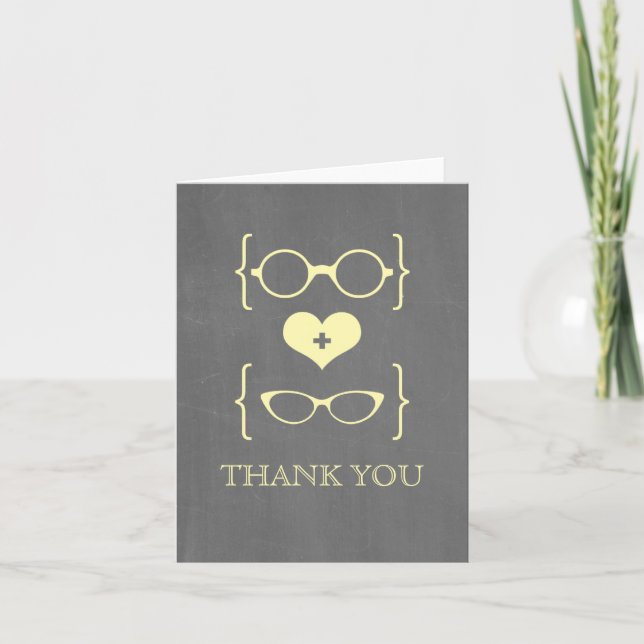 Carte de remerciement avec lunettes jaunes geek et (Devant)