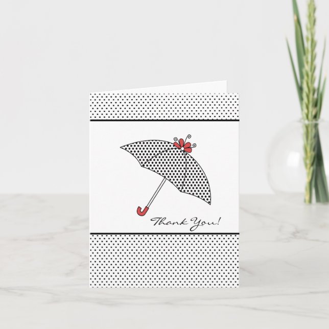 Carte de remerciement avec parapluie noir et blanc (Devant)