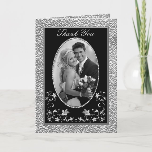 Carte de remerciement avec photo à motif floral no (Devant)