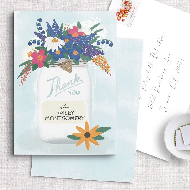 Carte de remerciement avec pot Mason de fleurs sau (Créateur téléchargé)